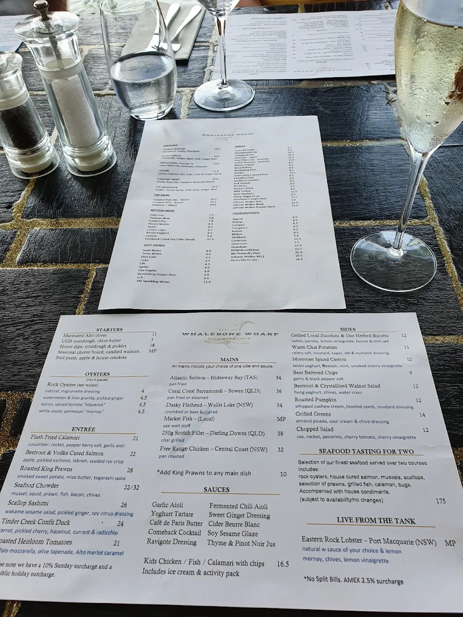 Menu, Whalebone Wharf Seafood Restaurant