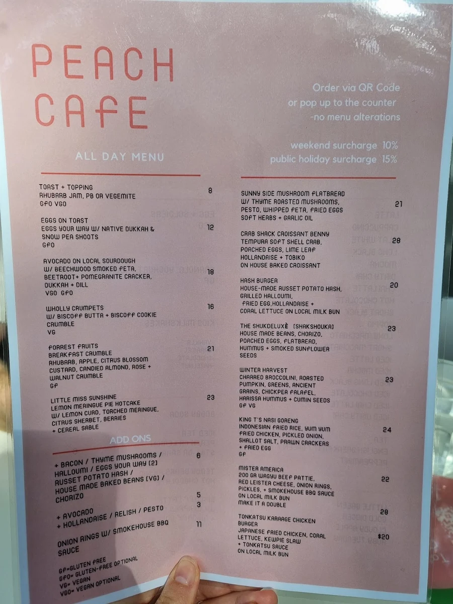 Menu, Peach Cafe