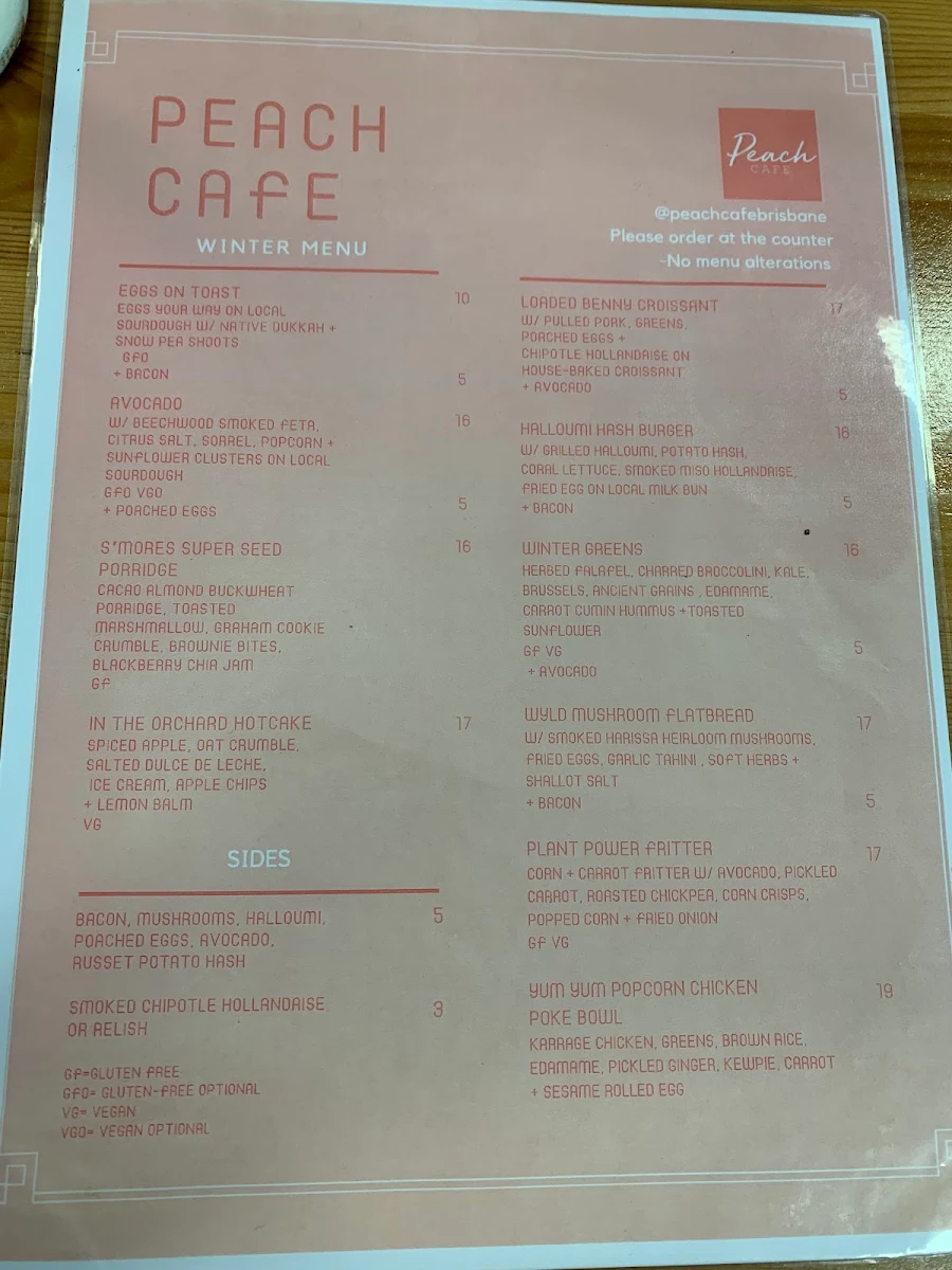 Menu, Peach Cafe