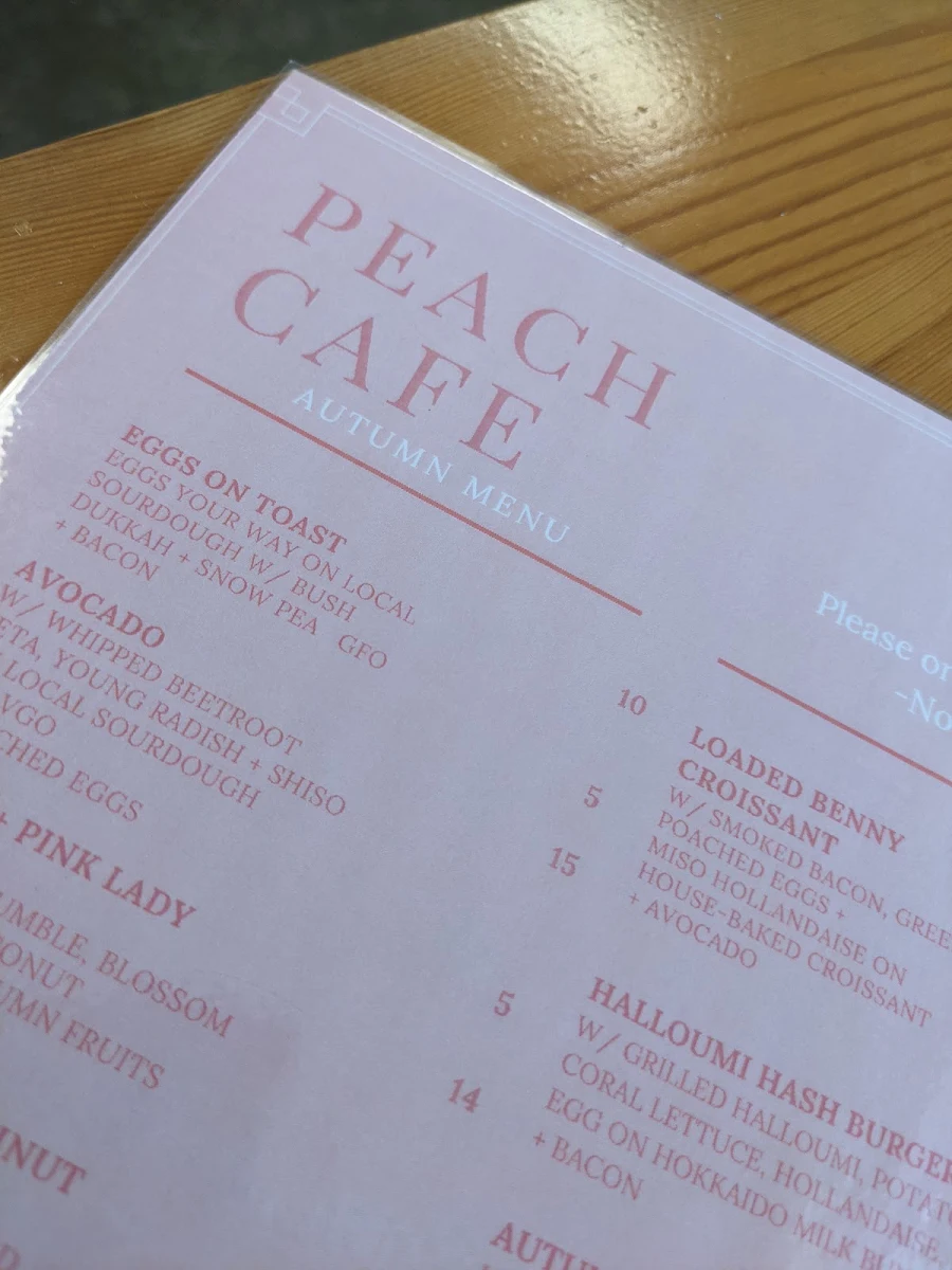 Menu, Peach Cafe