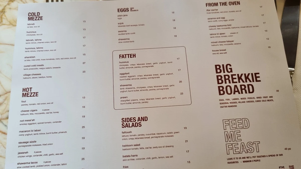 Menu, Iftar