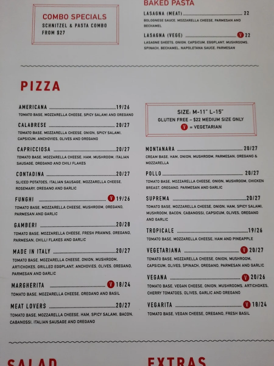 Menu, Made in Italy Sydney CBD
