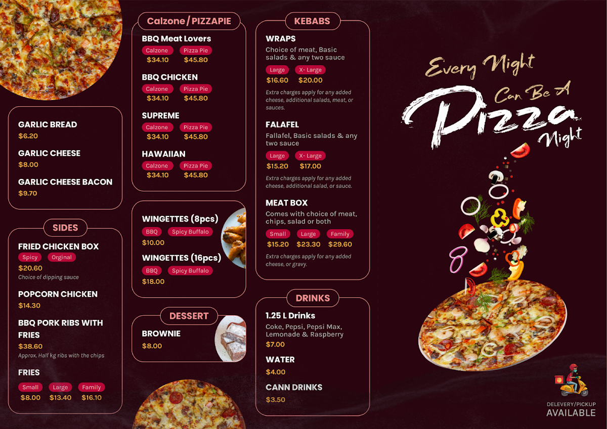 Menu, Supero pizza and kebab (Bakewell)