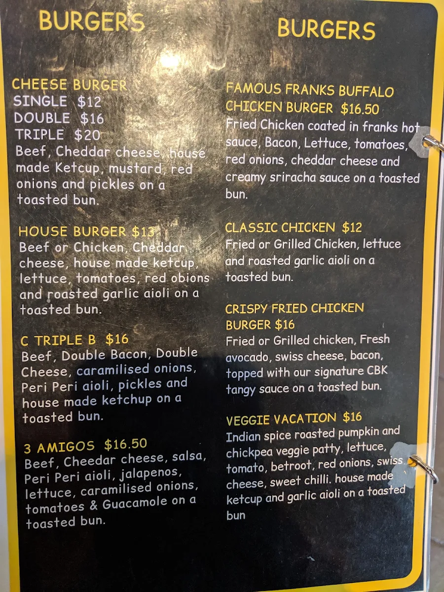 Menu, Cool Bean Kitchen - Burger Bar