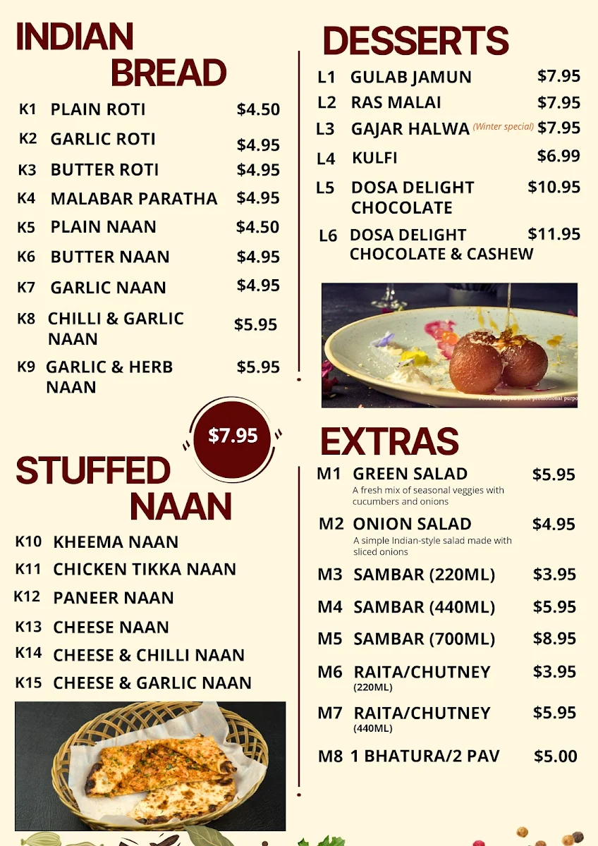 Menu, Dosa Hut - Indian Multi Cuisine Restaurant Caroline Springs