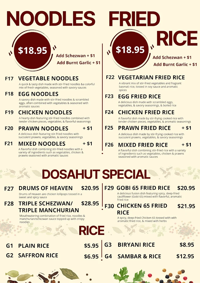 Menu, Dosa Hut - Indian Multi Cuisine Restaurant Caroline Springs