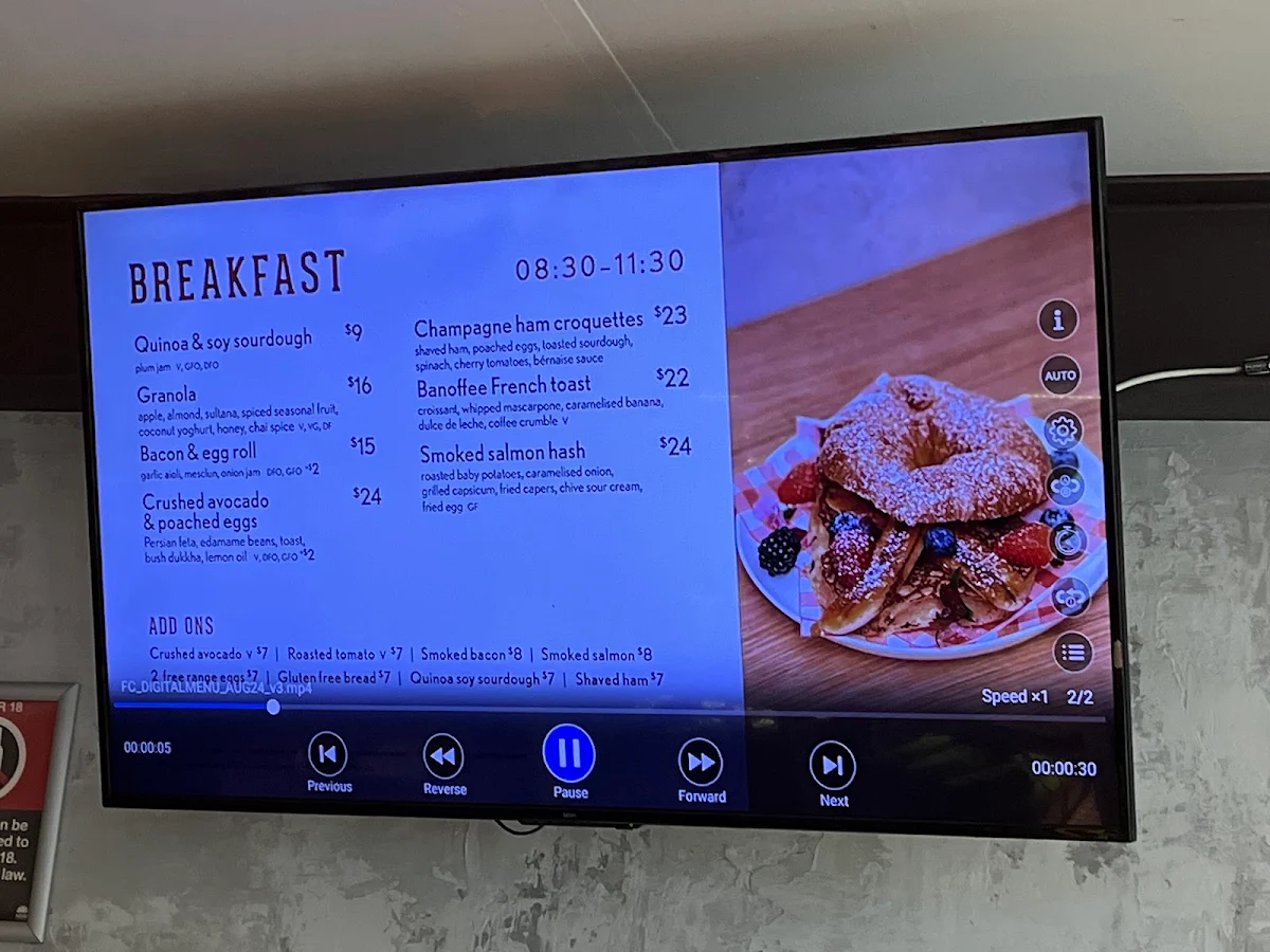 Menu, Botanic Gardens Cafe