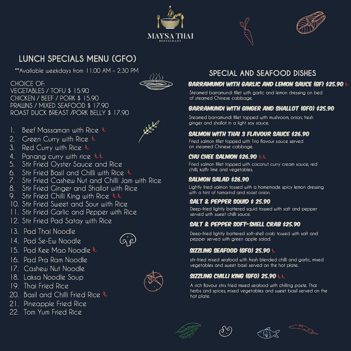 Menu, Maysa Thai