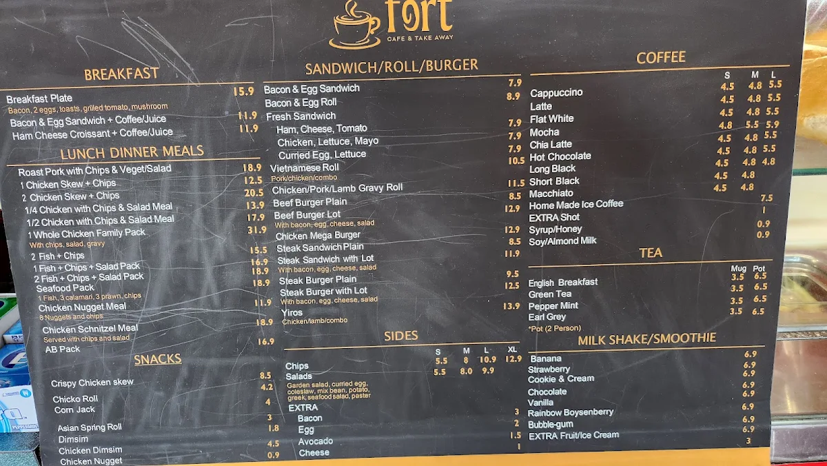Menu, Fort Cafe &Takeaway