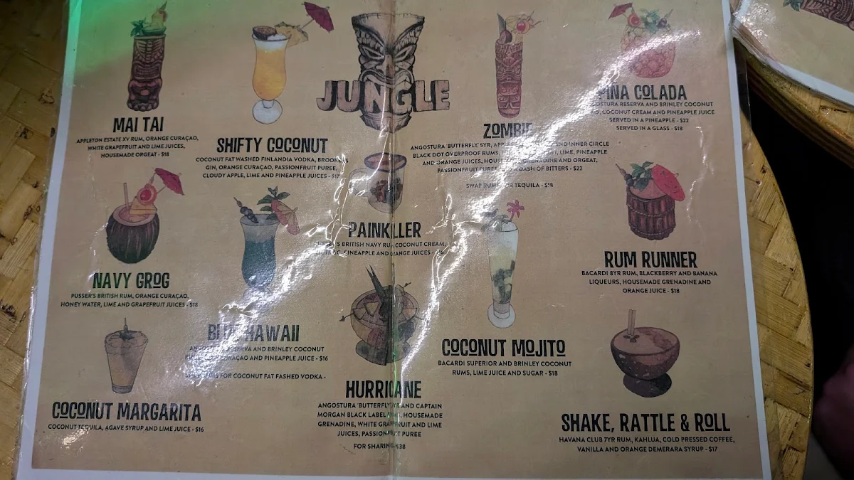Menu, Jungle Tiki Bar, West End, Brisbane