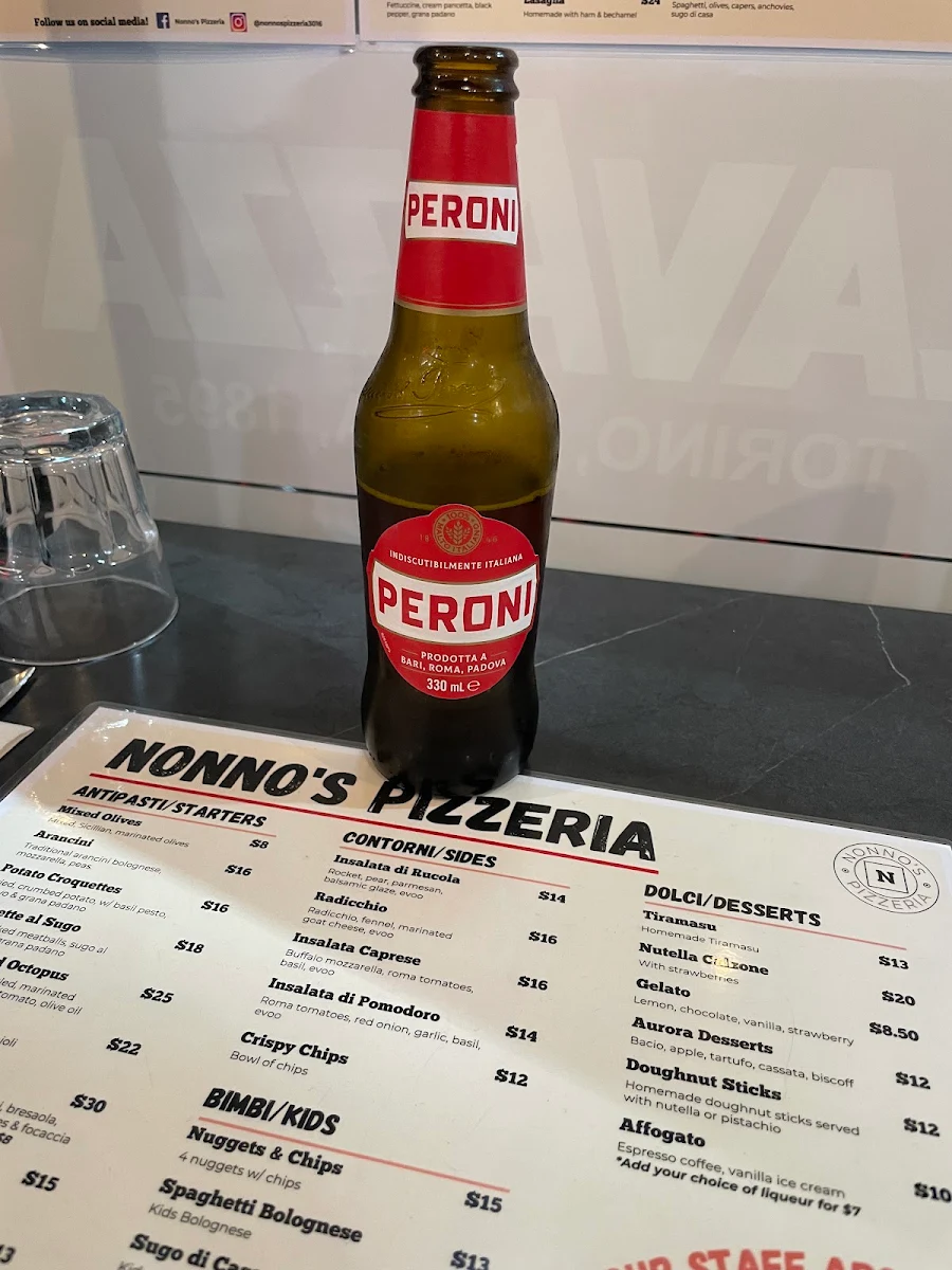 Menu, Nonno's Pizzeria