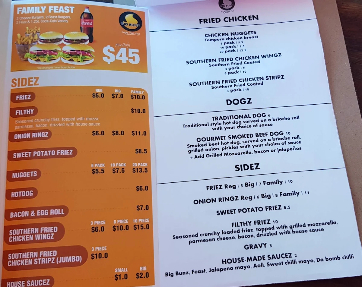 Menu, BIG BUNZ