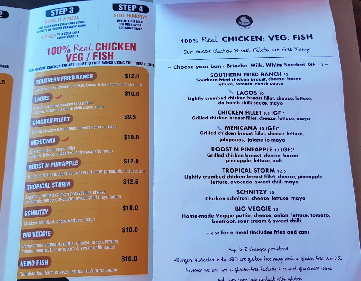 Menu, BIG BUNZ