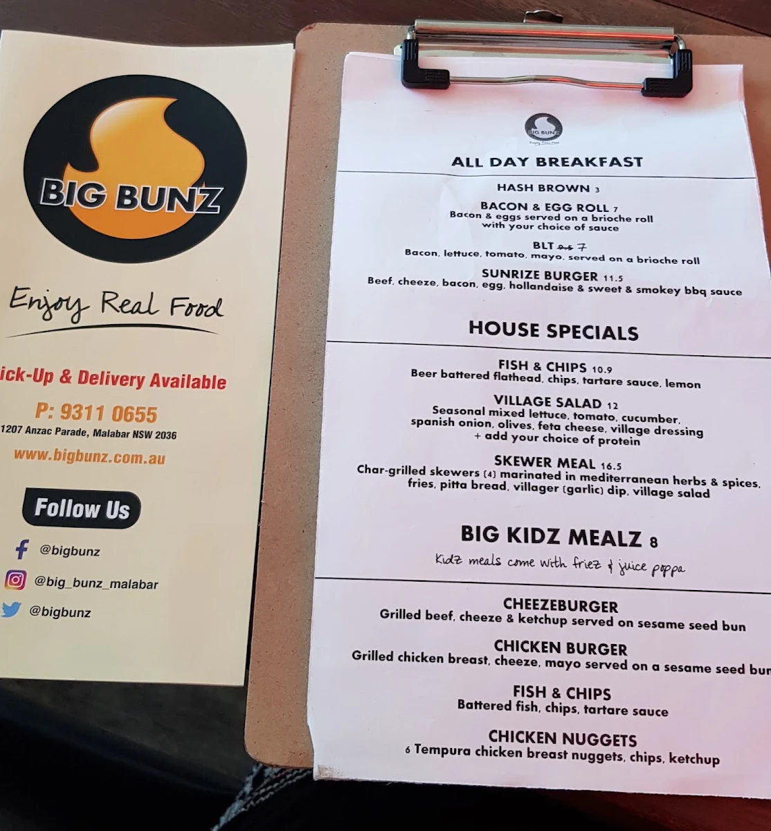Menu, BIG BUNZ