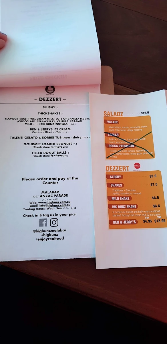 Menu, BIG BUNZ