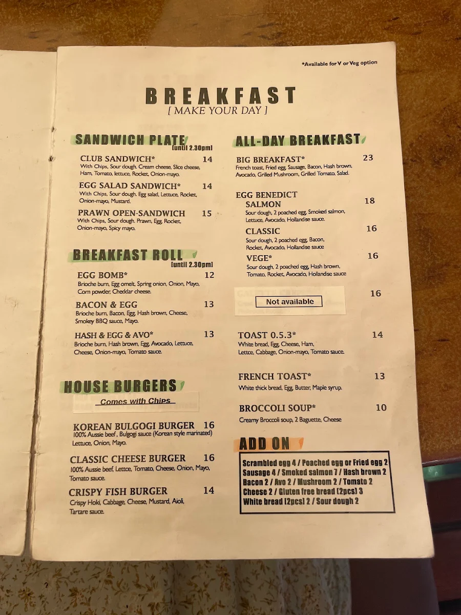 Menu, Cafe 053