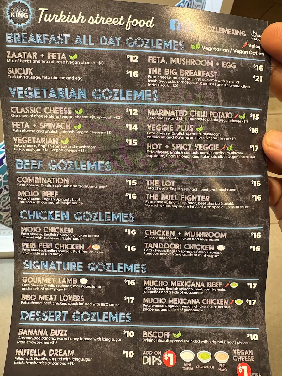Menu, Gözleme King Bankstown