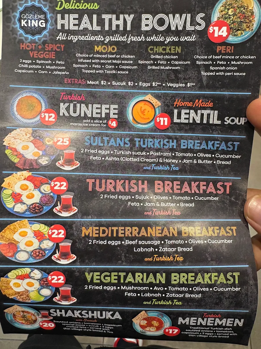 Menu, Gözleme King Bankstown