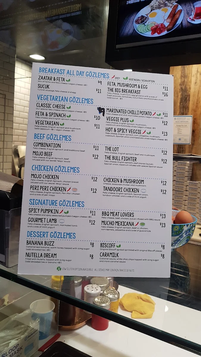 Menu, Gözleme King Bankstown