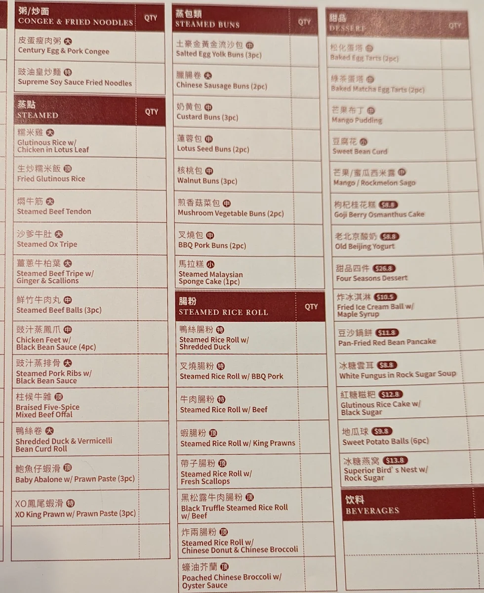 Menu, Old Beijing