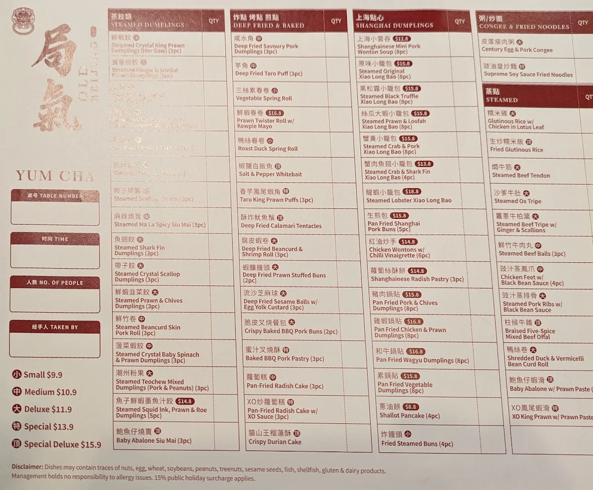 Menu, Old Beijing