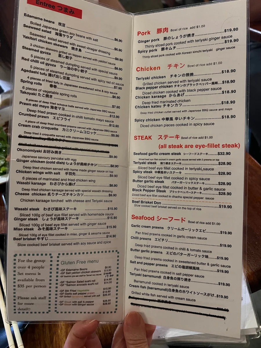 Menu, Cha Cha Japanese Restaurant