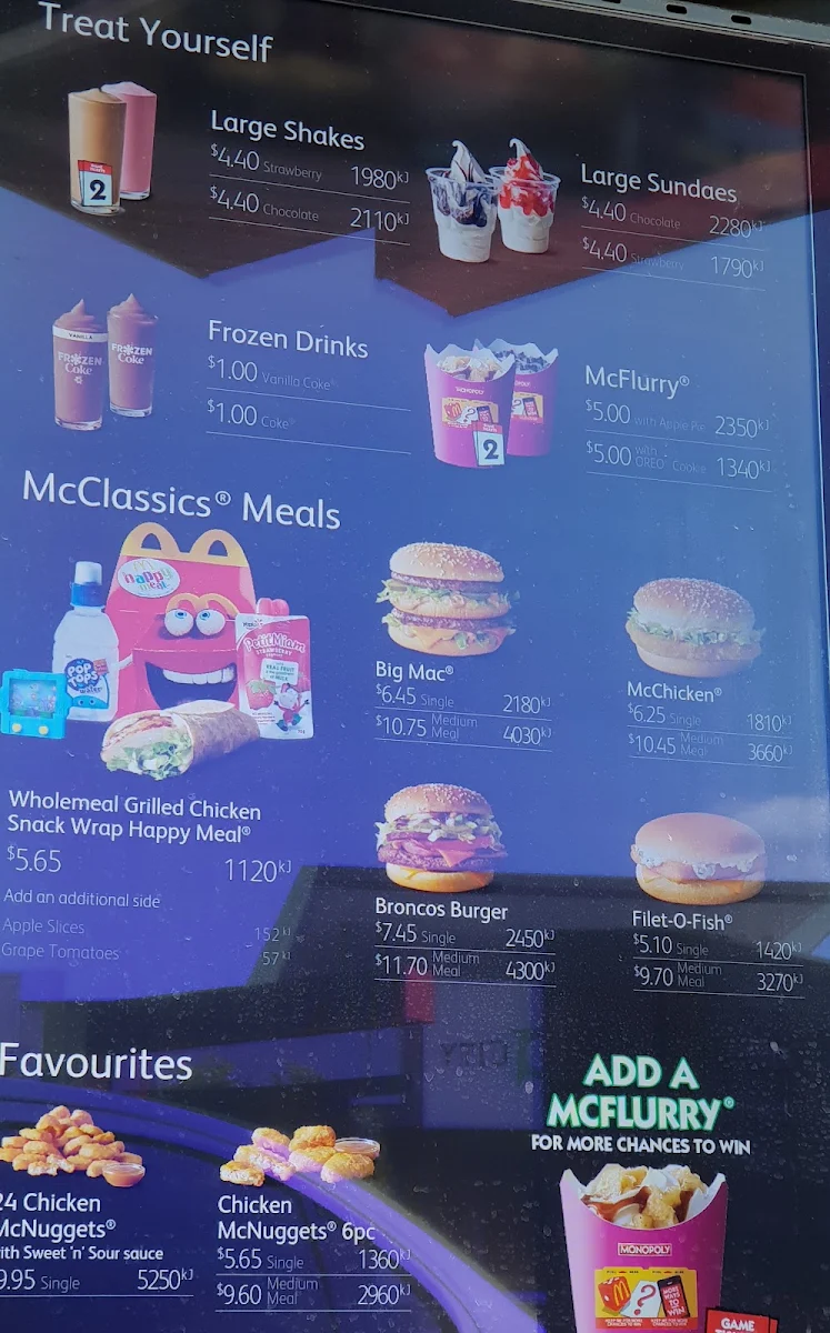 Menu, McDonald's Robina Central