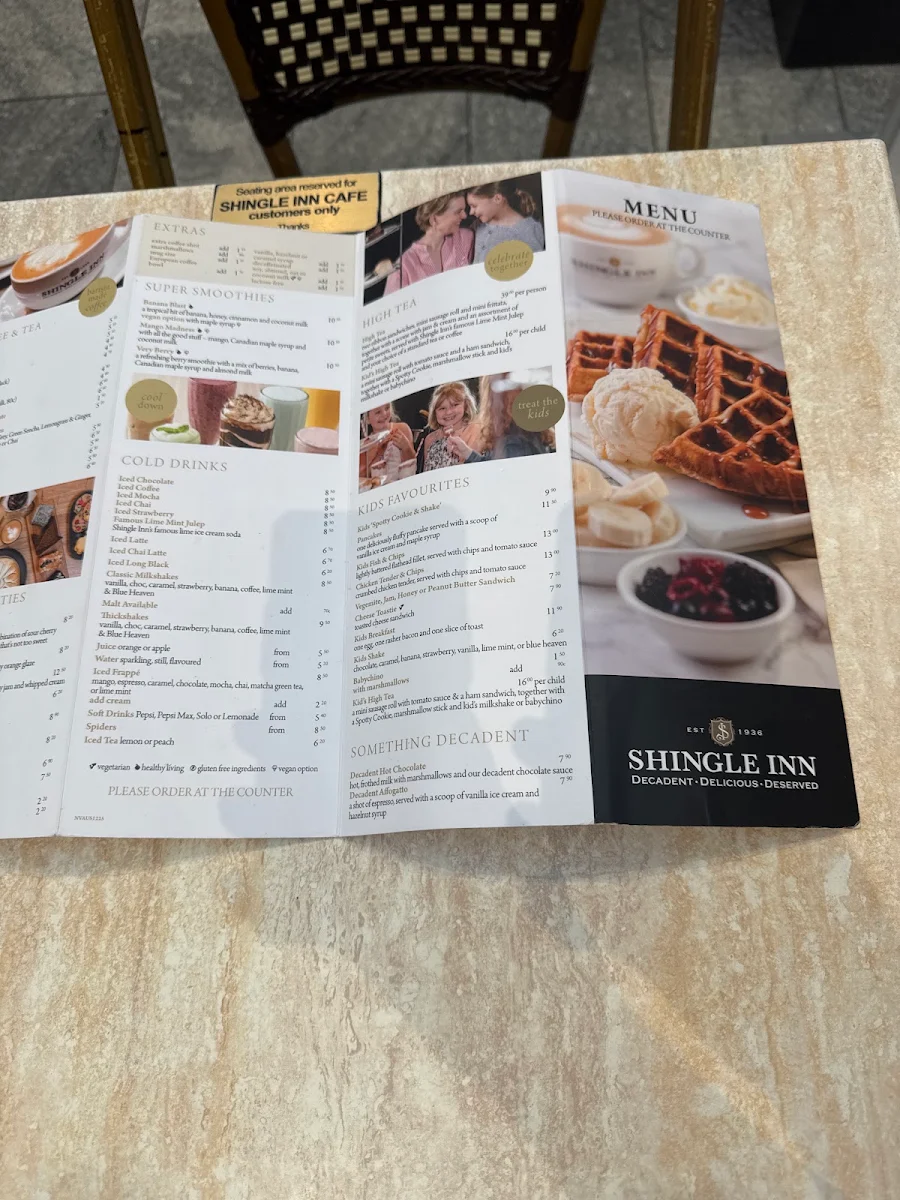 Menu, Shingle Inn Knox