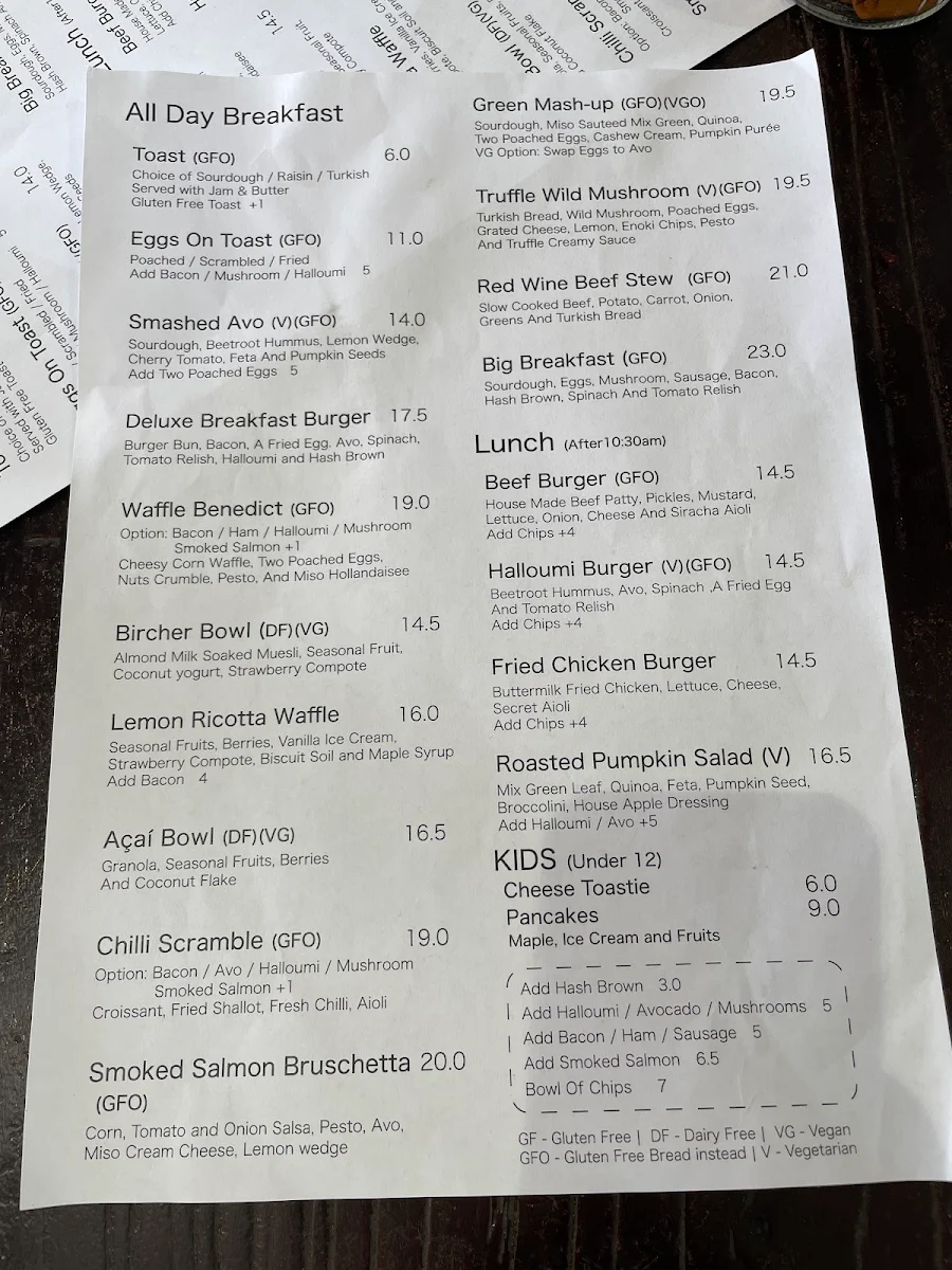 Menu, The No Sugar Specialty Coffee