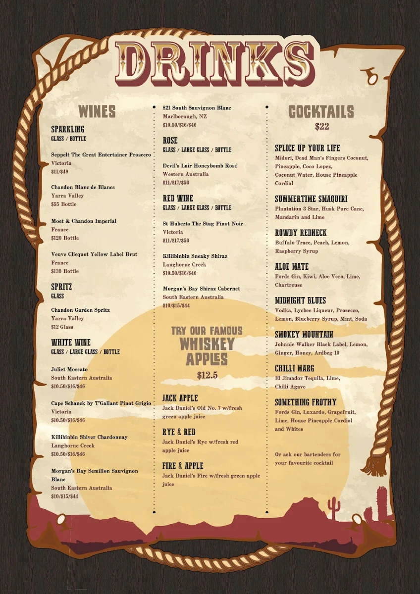Menu, Lefty's Music Hall