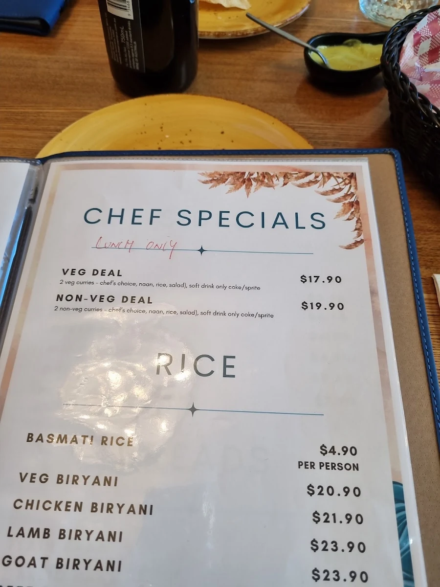 Menu, Seaside Shahi Indian Restaurant - Wollongong