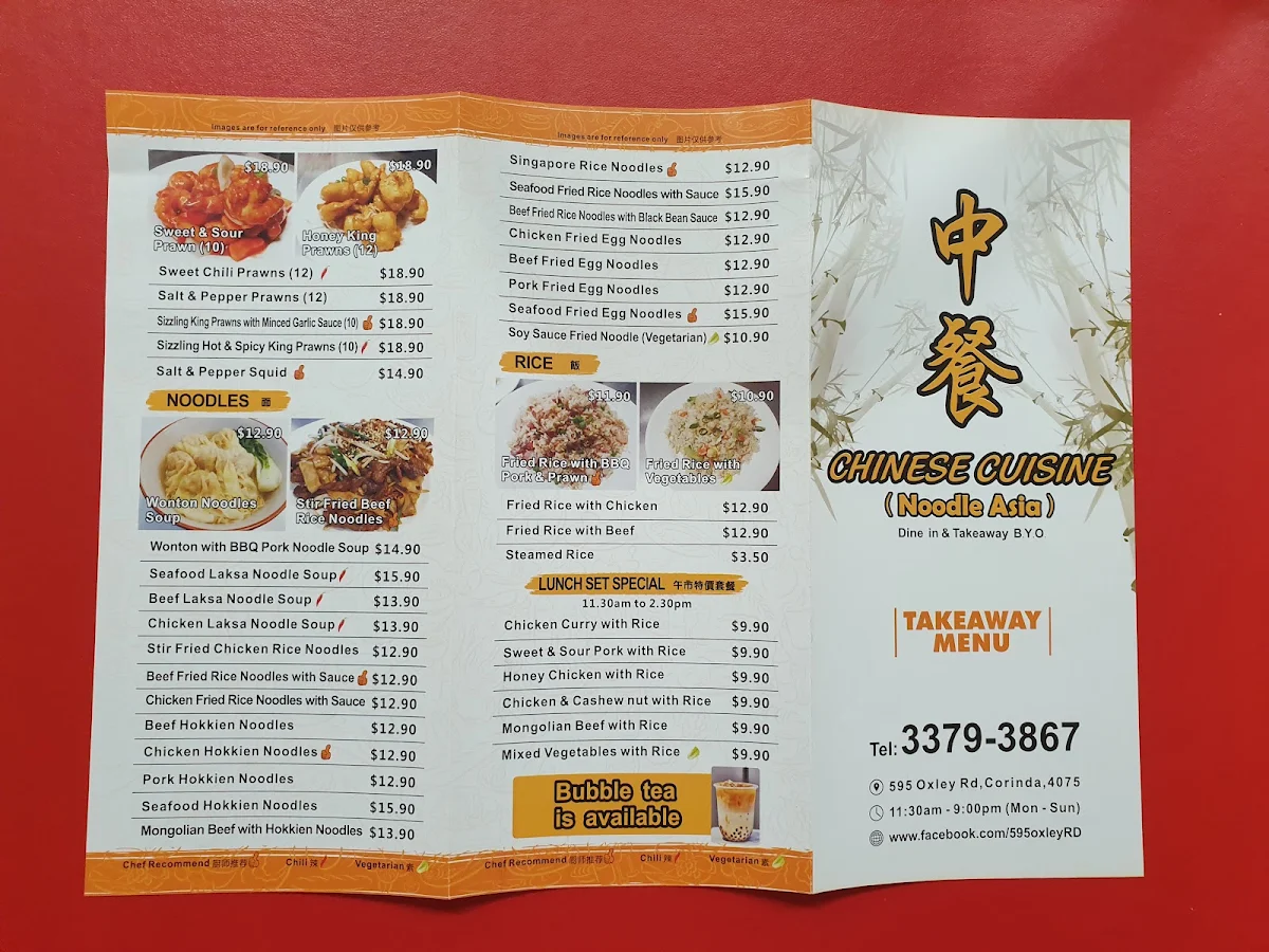 Menu, Chinese Cuisine (Noodle Asia) Restaurant and Takeaway