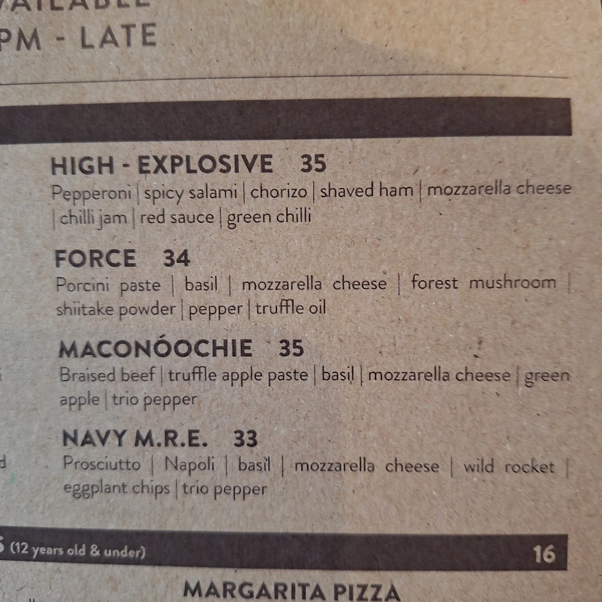 Menu, The Mess & Barracks