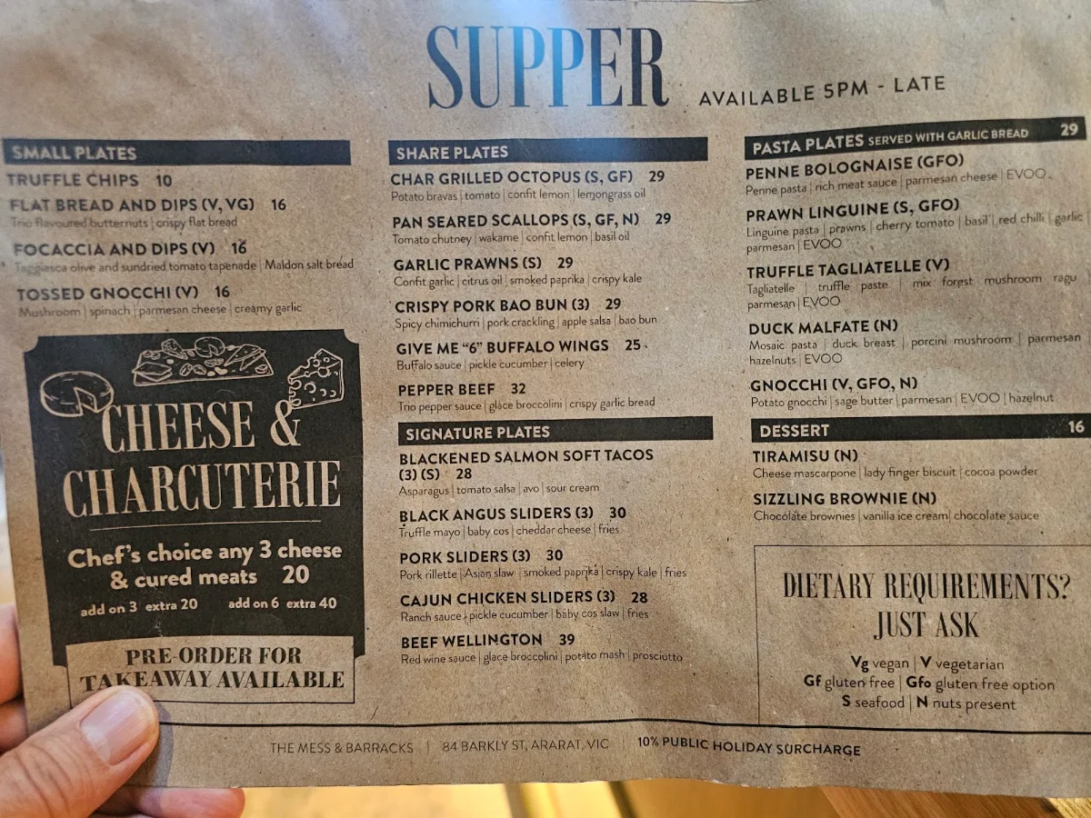 Menu, The Mess & Barracks