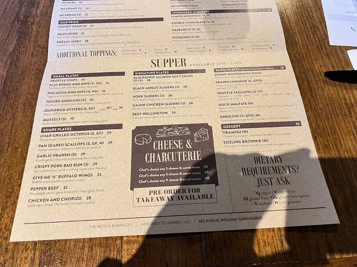 Menu, The Mess & Barracks