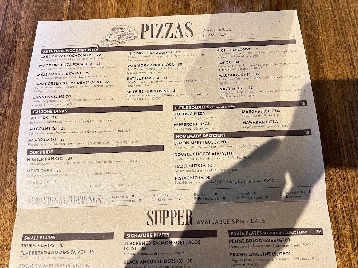 Menu, The Mess & Barracks