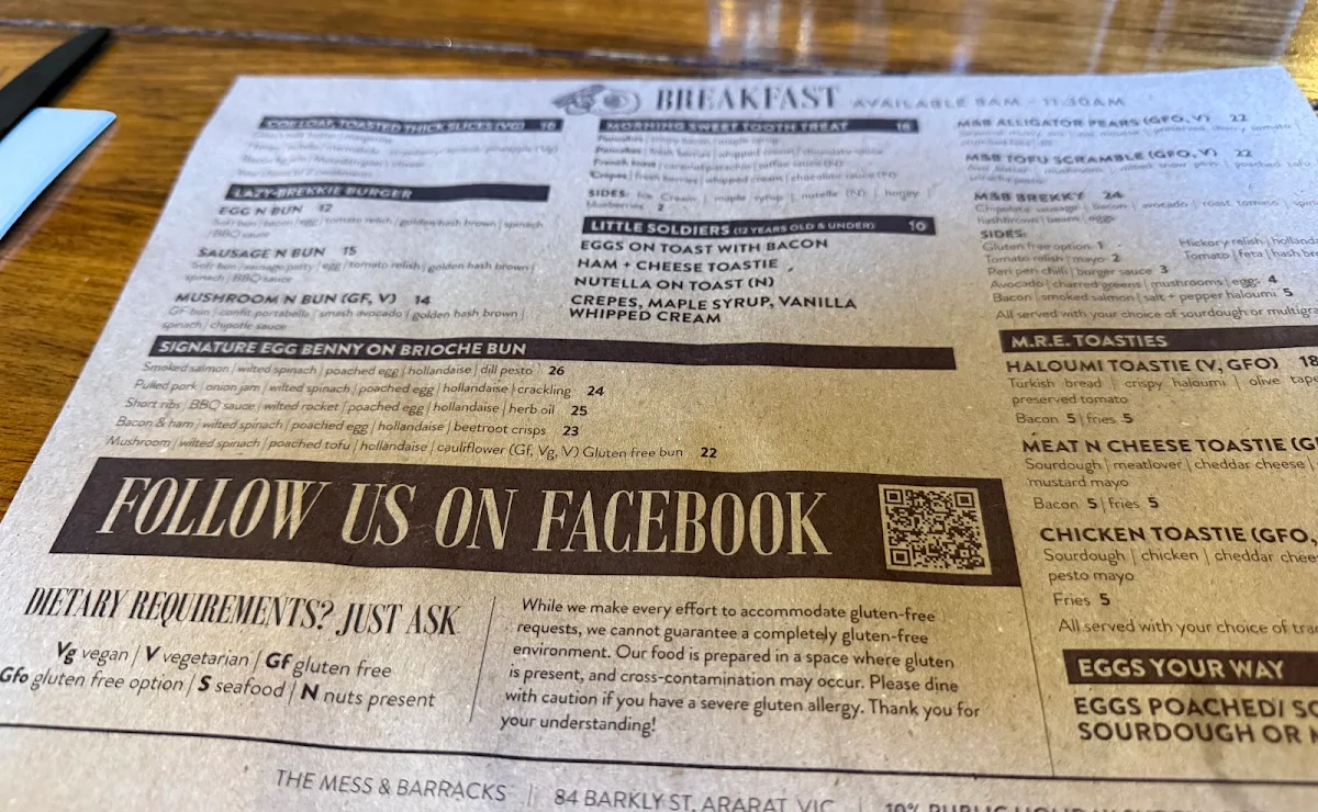 Menu, The Mess & Barracks