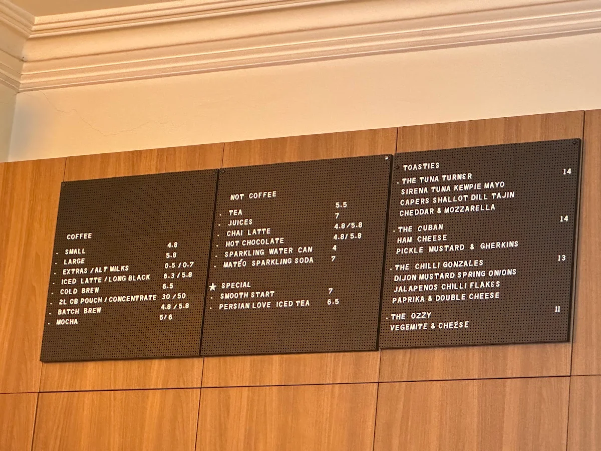 Menu, Smooth Operator Coffee