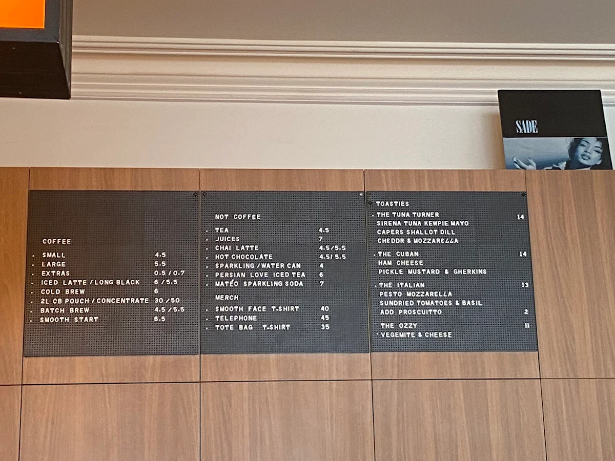 Menu, Smooth Operator Coffee