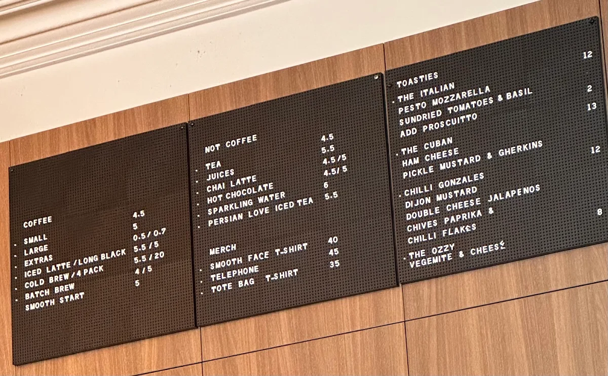 Menu, Smooth Operator Coffee