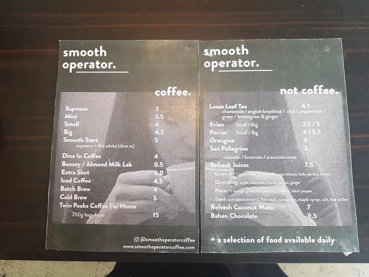 Menu, Smooth Operator Coffee