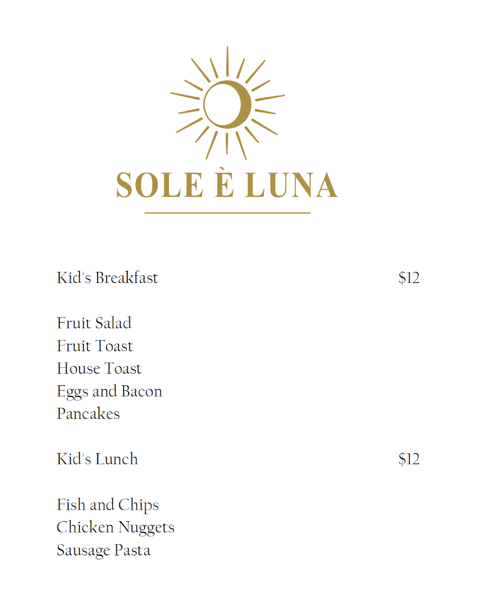 Menu, Sole E Luna Cafe & Restaurant Mildura