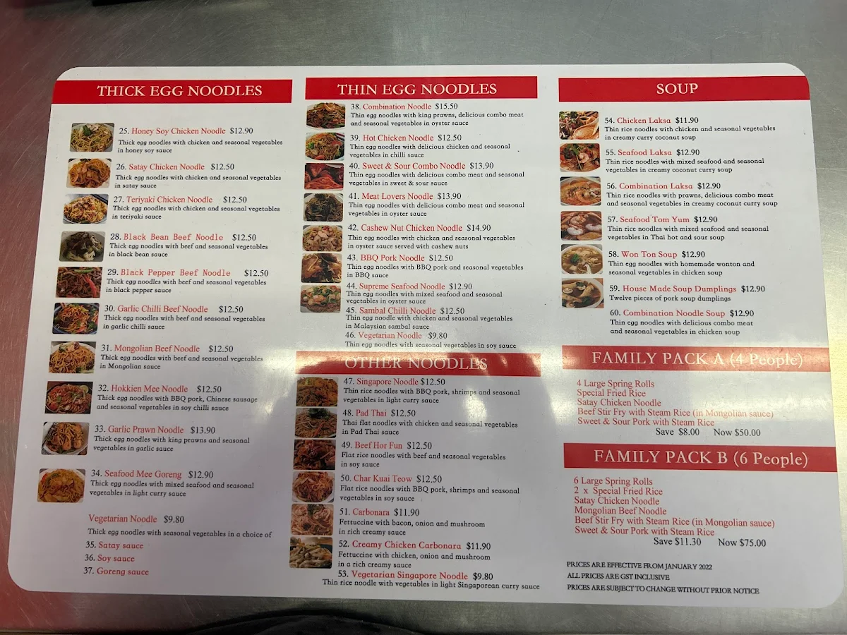 Menu, rice and noodle hut