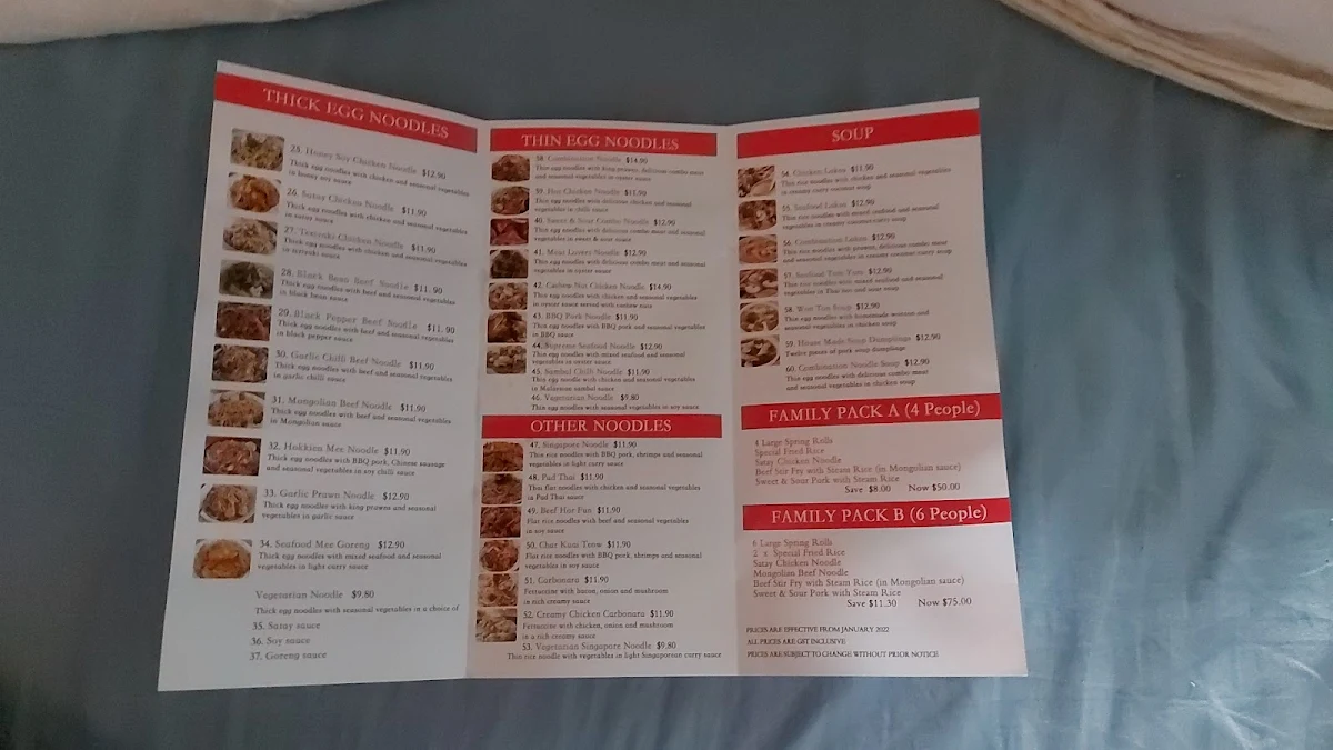 Menu, rice and noodle hut