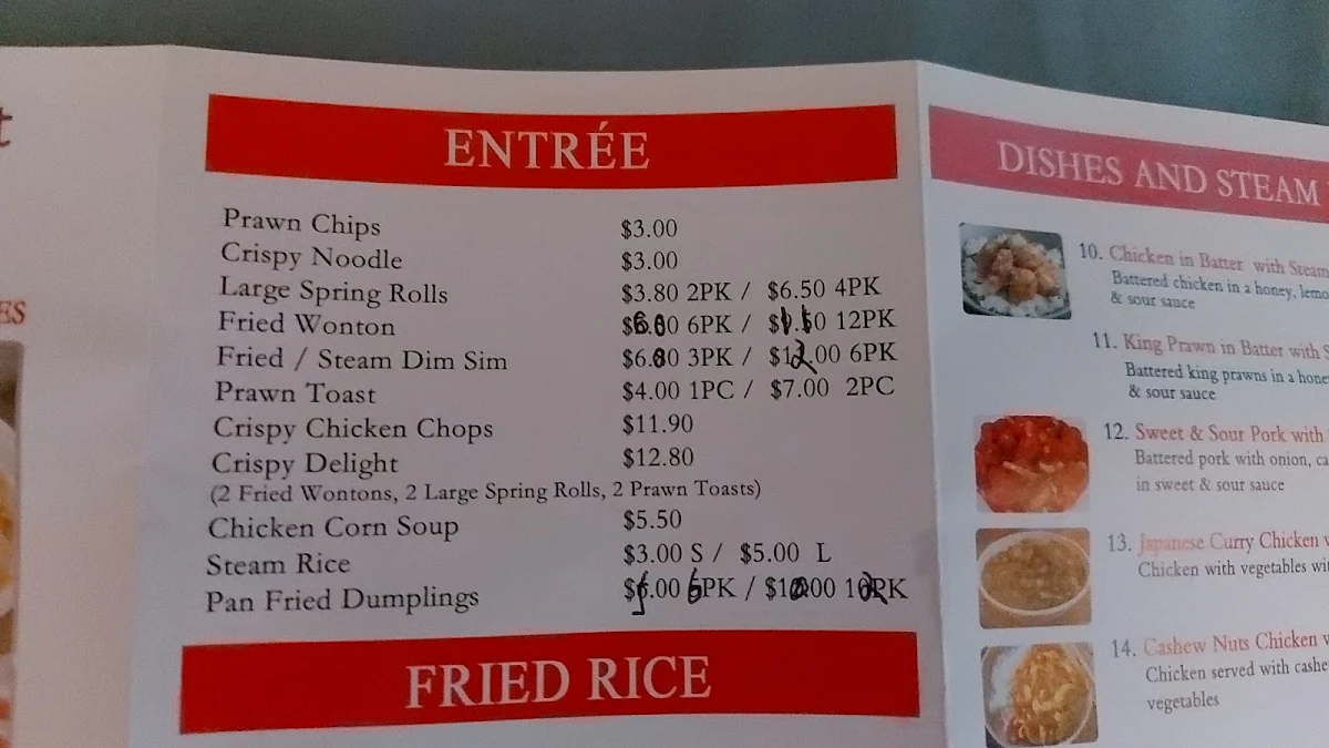 Menu, rice and noodle hut