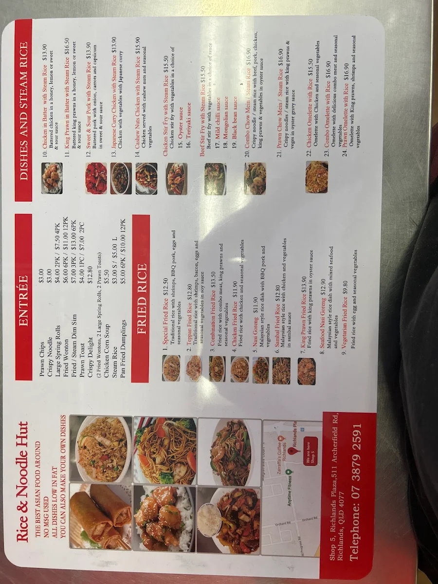 Menu, rice and noodle hut