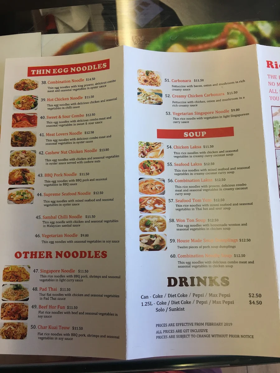 Menu, rice and noodle hut