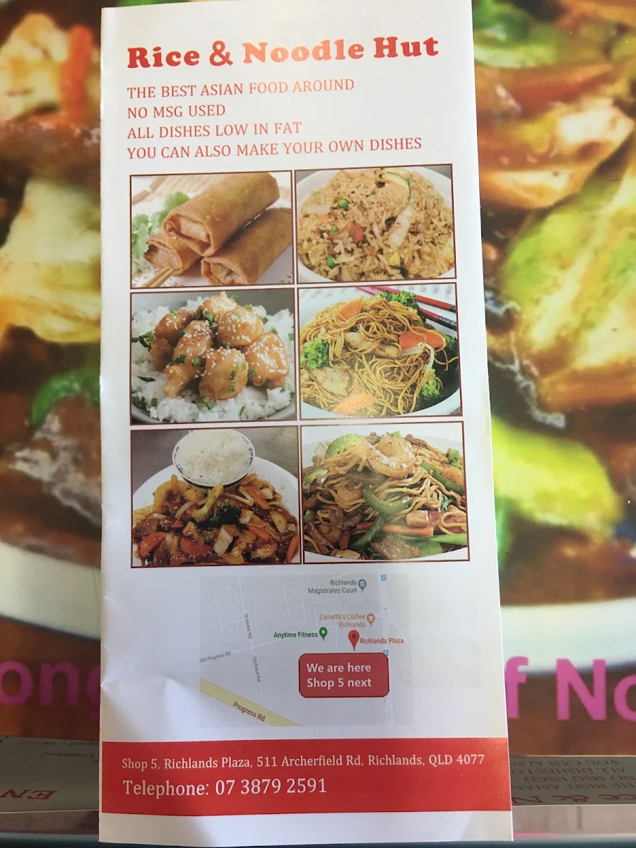 Menu, rice and noodle hut