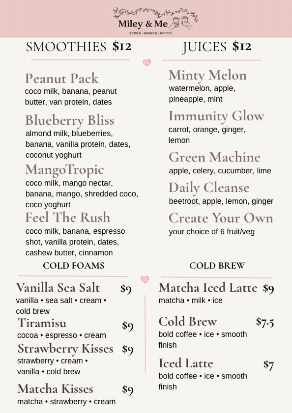 Menu, Miley and Me Co