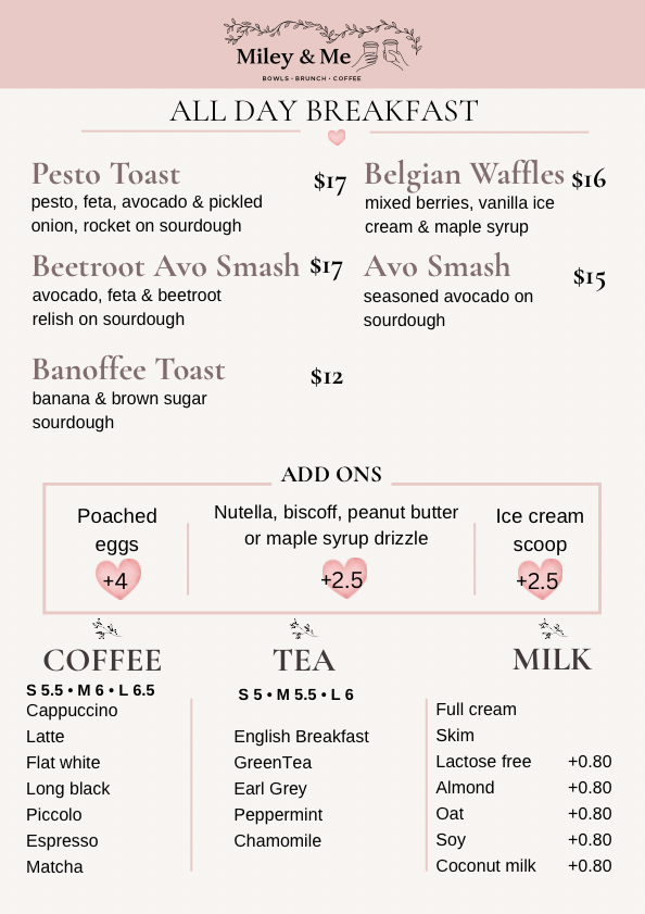 Menu, Miley and Me Co